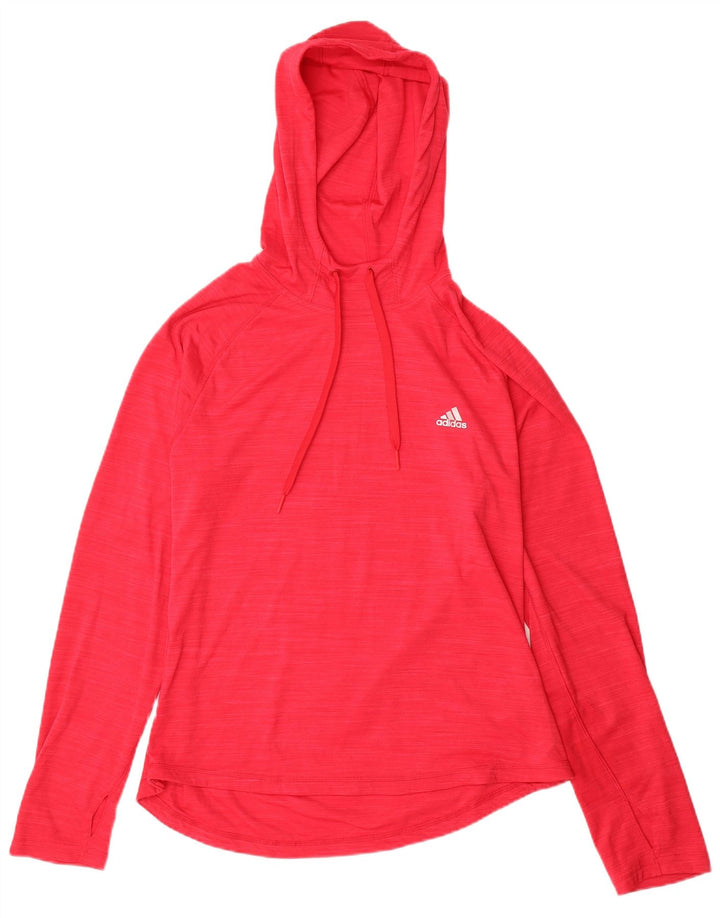 ADIDAS Womens Climalite Hooded Top Manga Longa Reino Unido 16/18 Grande Vermelho Flecked