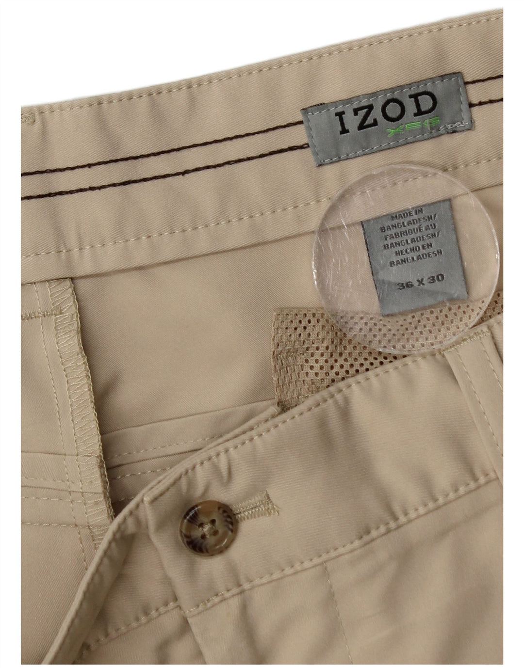 Calça Chino Izod Masculina Reta W36 L28 Poliéster Bege