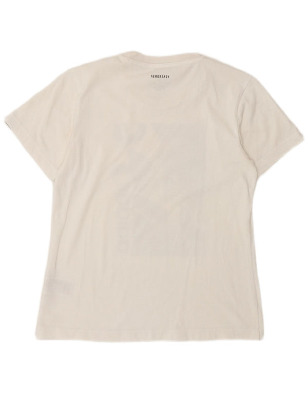 ADIDAS Womens Aeroready Graphic T-Shirt Top Reino Unido 8/10 Pequeno Algodão Branco