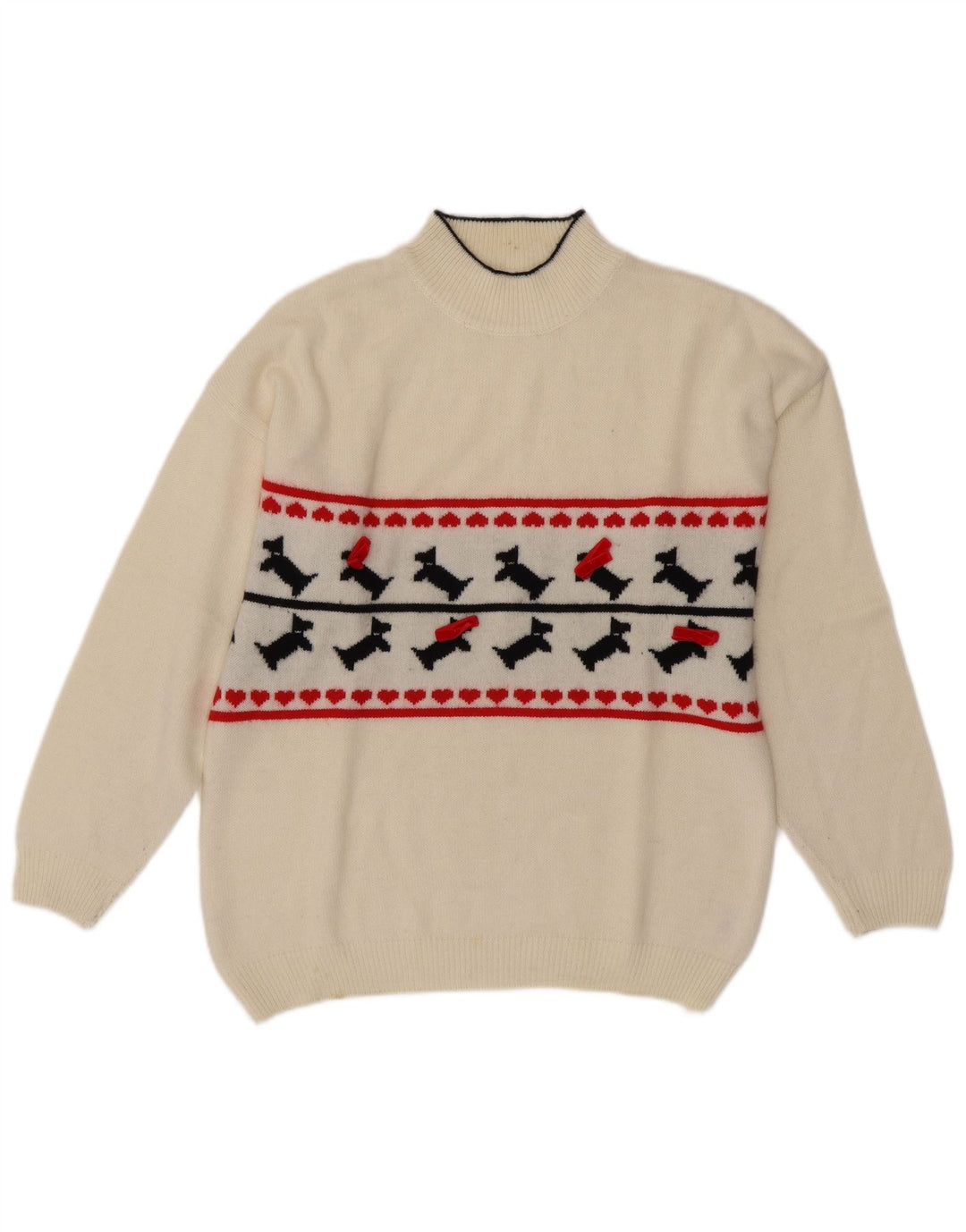 Suéter feminino VINTAGE com gola tartaruga Reino Unido 16 grande branco Fair Isle