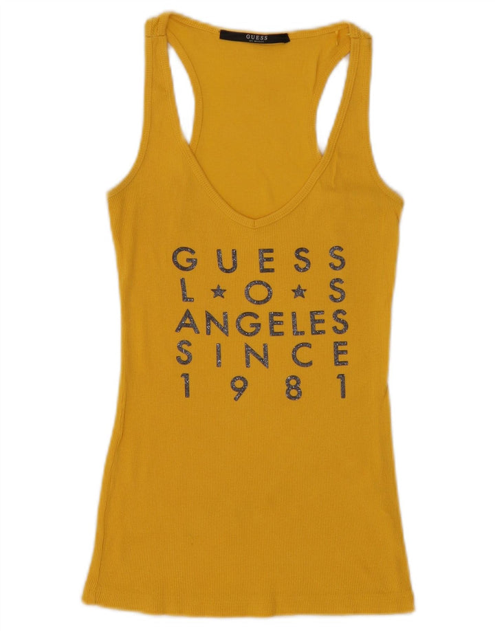 Guess Womens Graphic Vest Top UK 8 Pequeno Amarelo