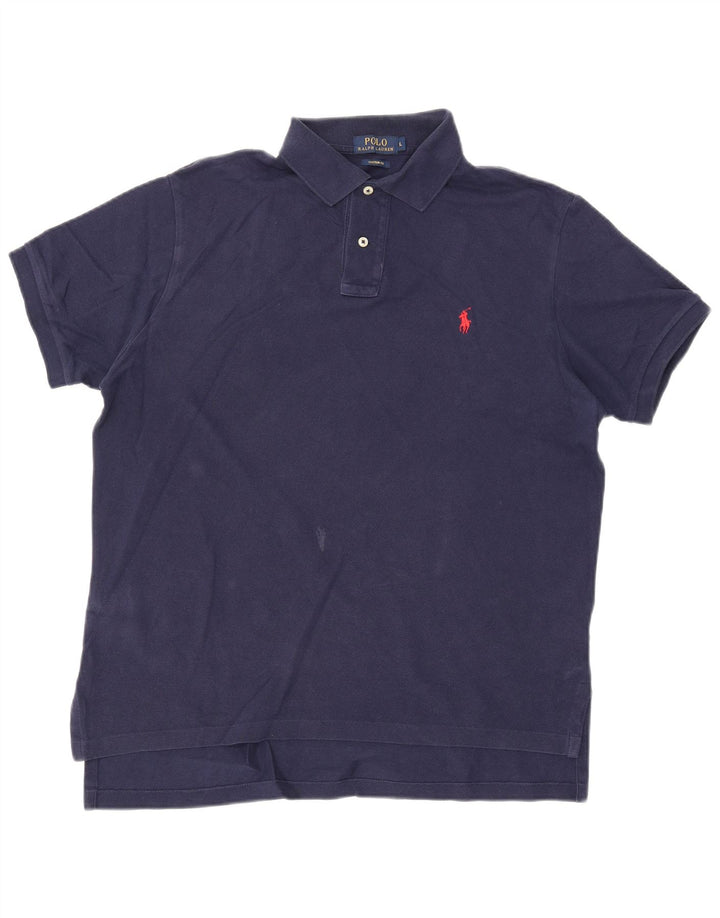 POLO RALPH LAUREN Camisa polo masculina de ajuste personalizado grande algodão azul marinho