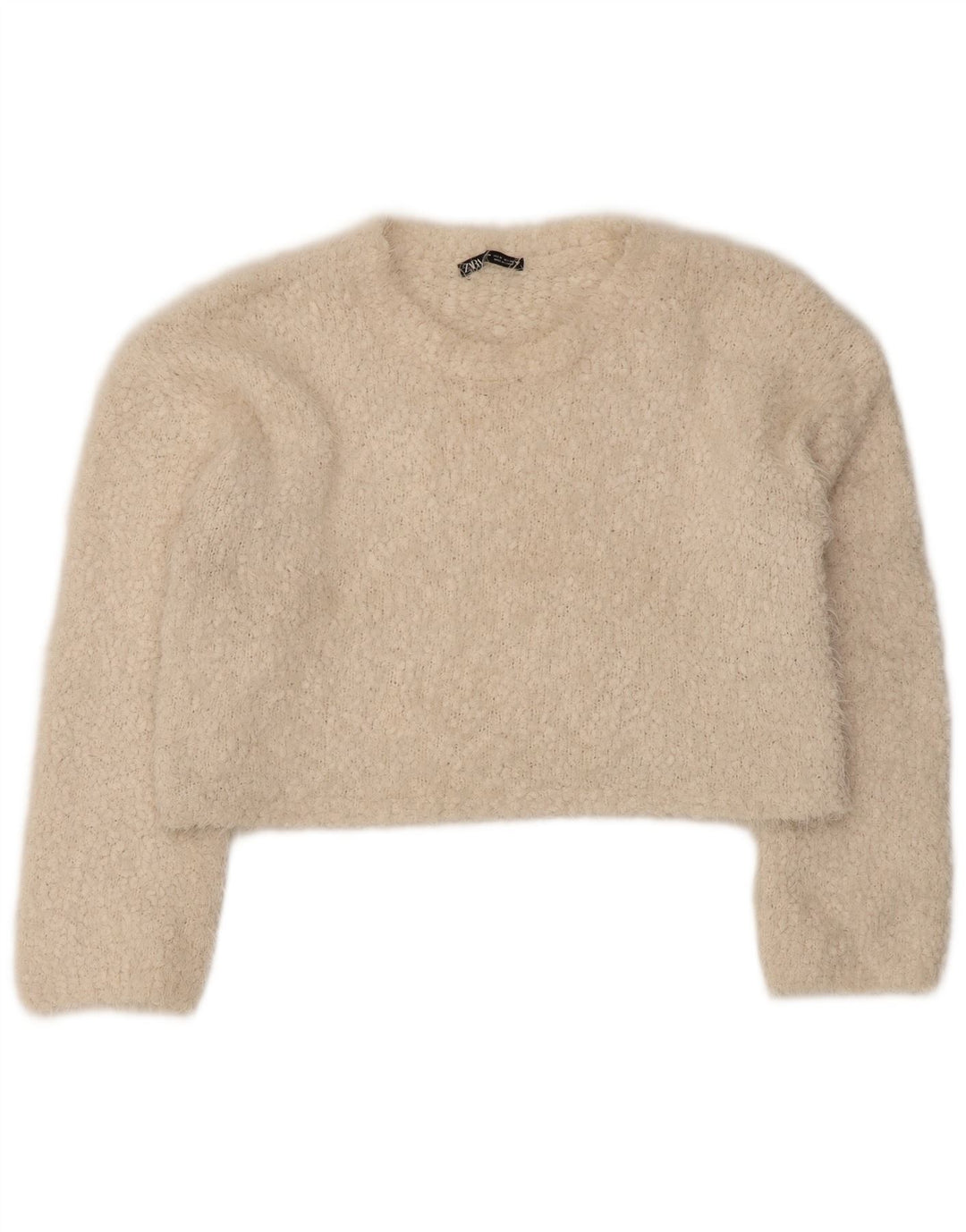 Suéter feminino Zara com gola canoa e gola redonda, poliéster bege médio 14