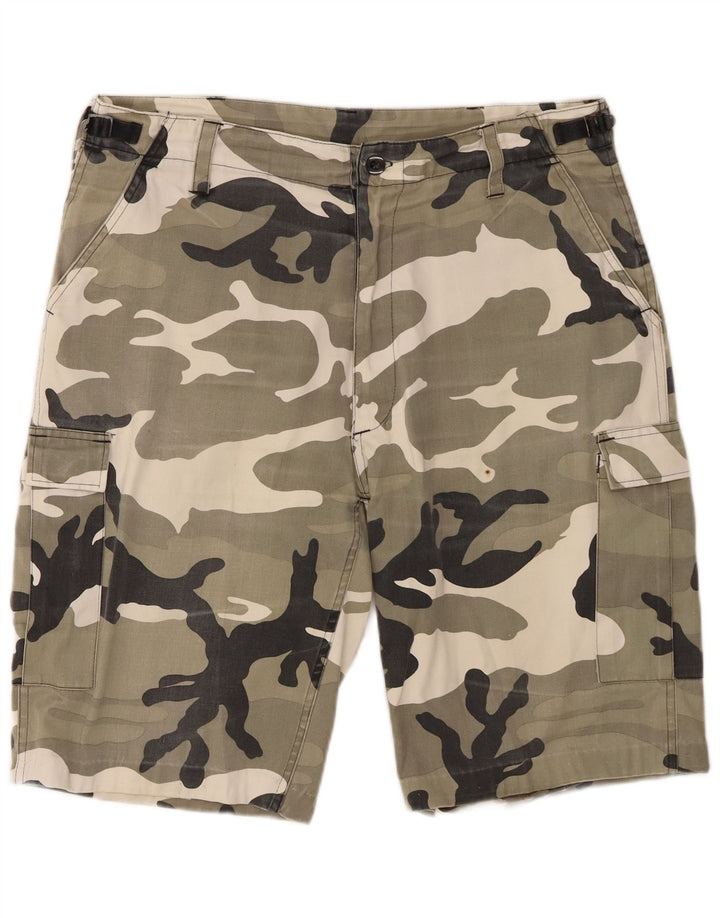 Shorts cargo masculino vintage XL W38 poliéster camuflado cáqui