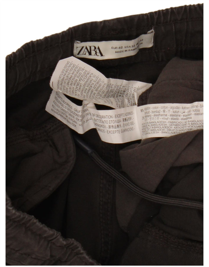 Zara Mens Joggers Cargo Calças EU 42 Grande W32 L28 Algodão Preto