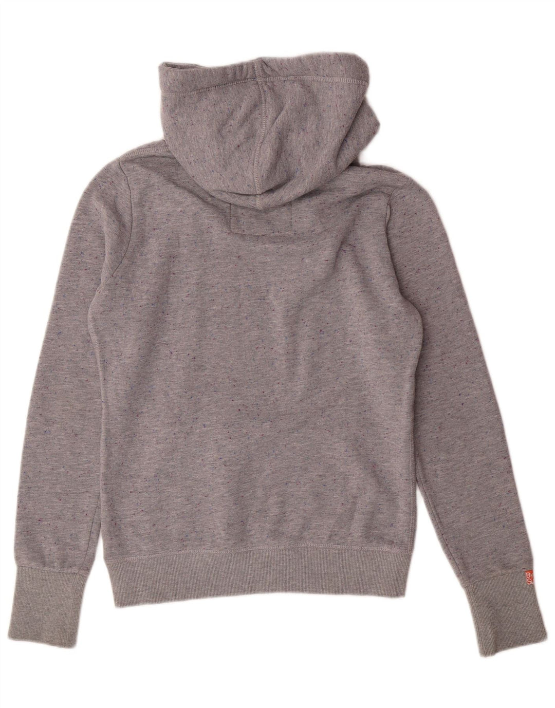 Jumper com capuz gráfico feminino SUPERDRY UK 14 poliéster manchado cinza médio