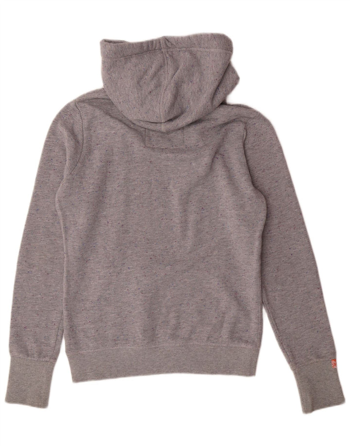 Jumper com capuz gráfico feminino SUPERDRY UK 14 poliéster manchado cinza médio
