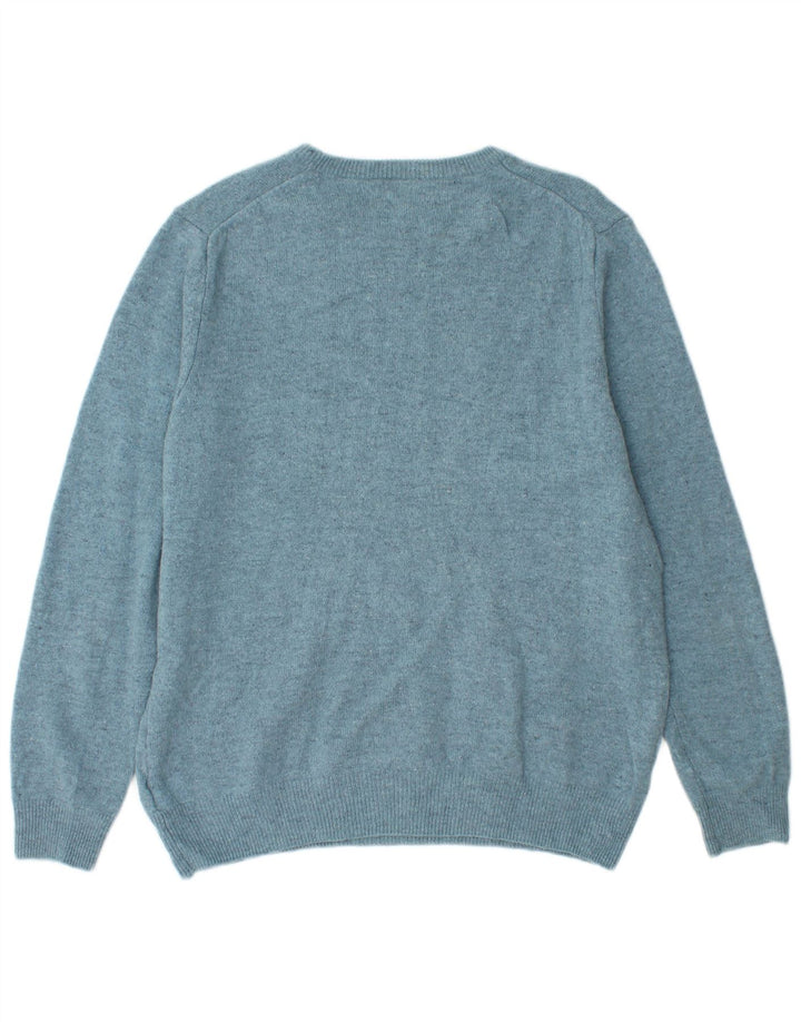 Suéter masculino Marks & Spencer com gola redonda, grande, azul, lã nova