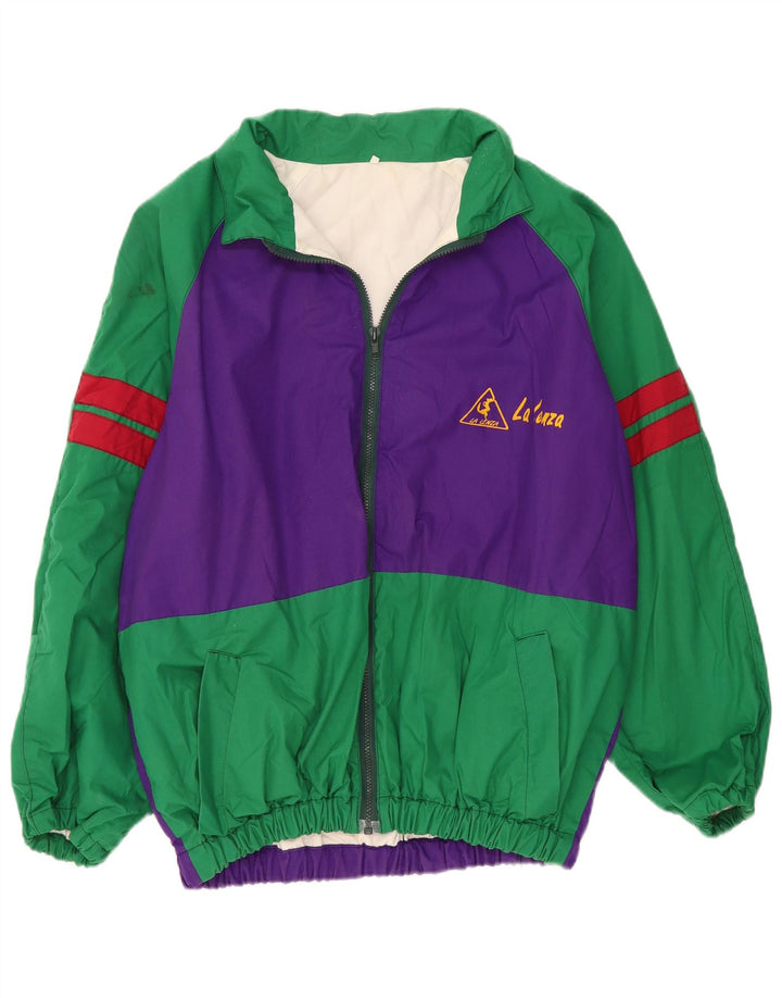 Jaqueta superior de agasalho à prova de vento masculina vintage IT 54 2XL verde Colourblock