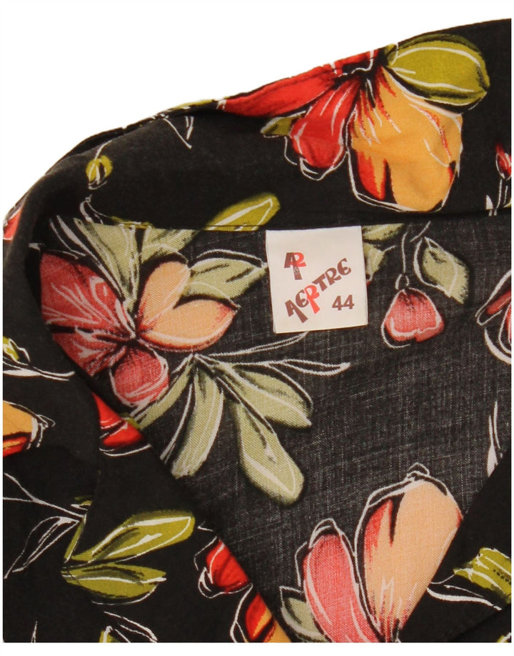 Camisa feminina vintage manga curta IT 44 médio preto floral