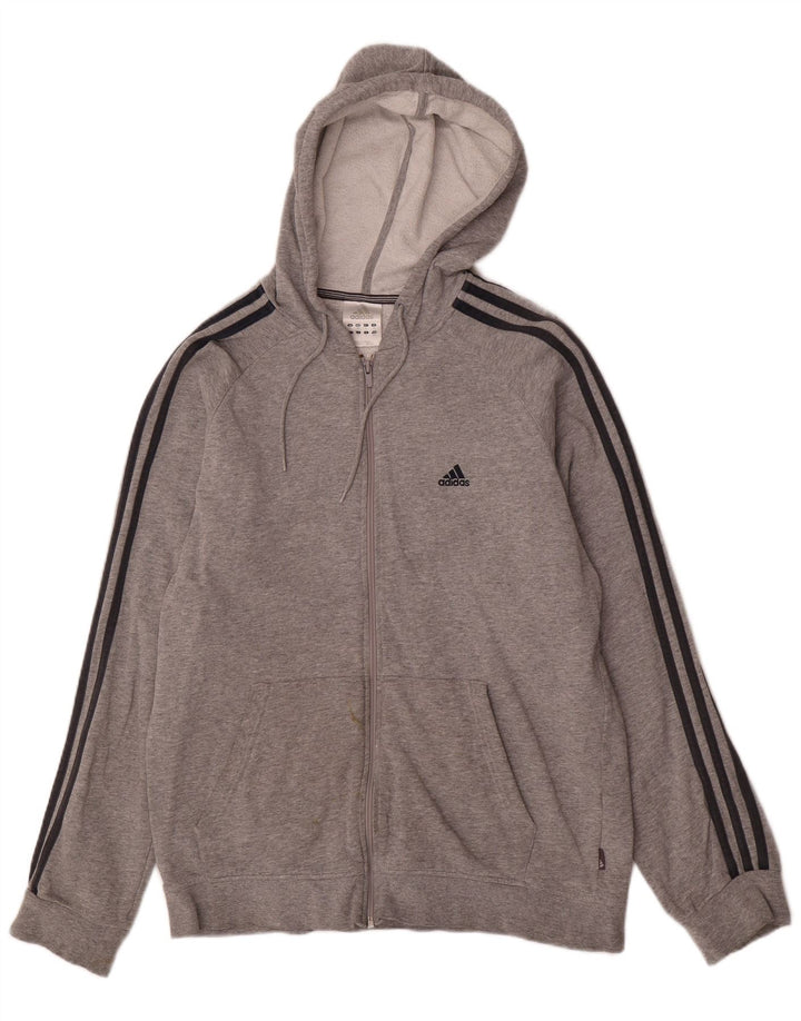 ADIDAS Suéter masculino com capuz e zíper cinza médio algodão manchado
