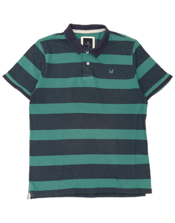 Camisa polo masculina XL da Crew Clothing azul marinho listrada de algodão