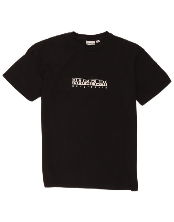 Camiseta masculina com estampa geográfica Napapijri, top pequeno de algodão preto