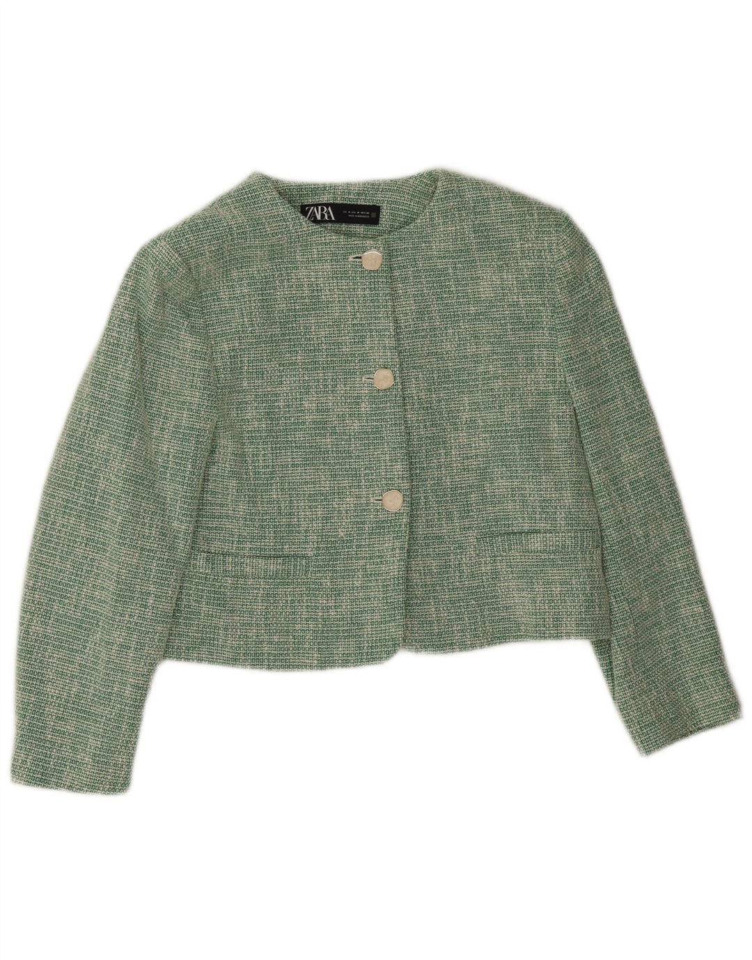 Zara Womens 3 Button Crop Blazer Jacket Reino Unido 14 Médio Verde Acetato