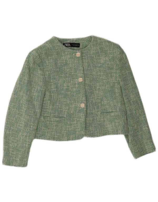 Zara Womens 3 Button Crop Blazer Jacket Reino Unido 14 Médio Verde Acetato