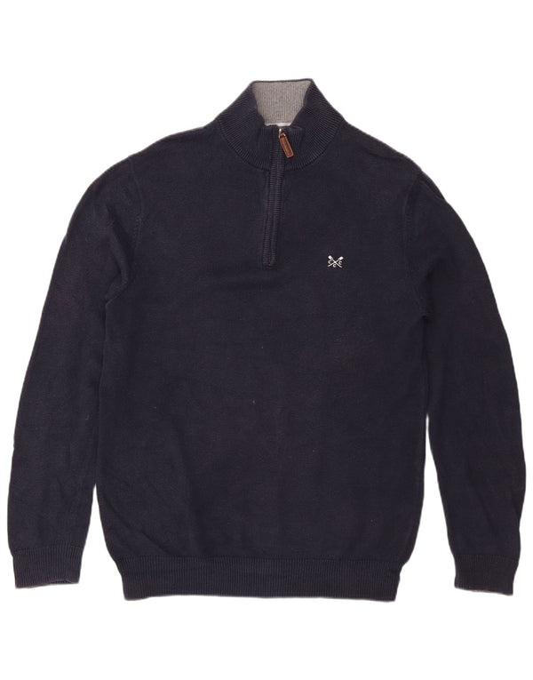 Crew Clothing Mens Suéter Jumper com Pescoço Zip Pequeno Algodão Azul Marinho