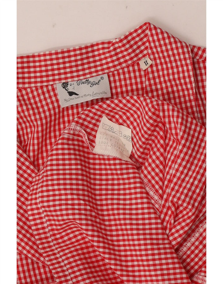 Camisa feminina VINTAGE Reino Unido 16 grande algodão guingão vermelho
