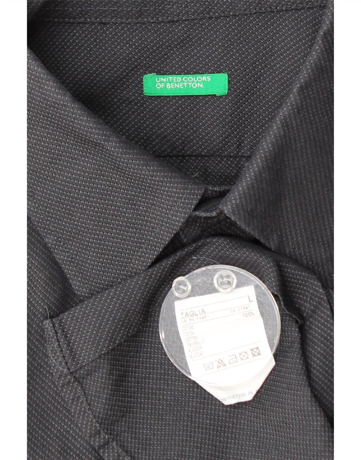 Camisa masculina BENETTON grande algodão manchado cinza