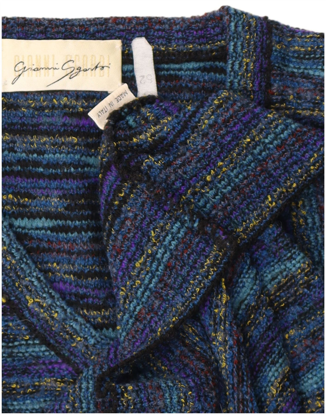 Suéter masculino GIANNI SGARBI com decote em V IT 52 grande lã manchada azul