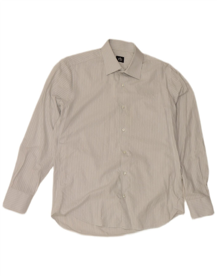 Camisa masculina Roccobarocco tamanho 40 15 3/4 algodão listrado branco médio