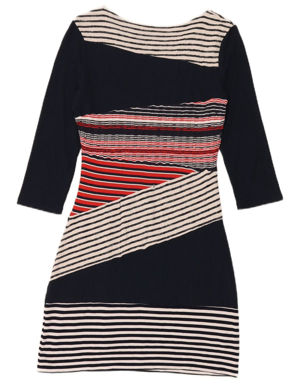 Vestido feminino Desigual manga 3/4 com bainha UK 12 viscose listrada preta média