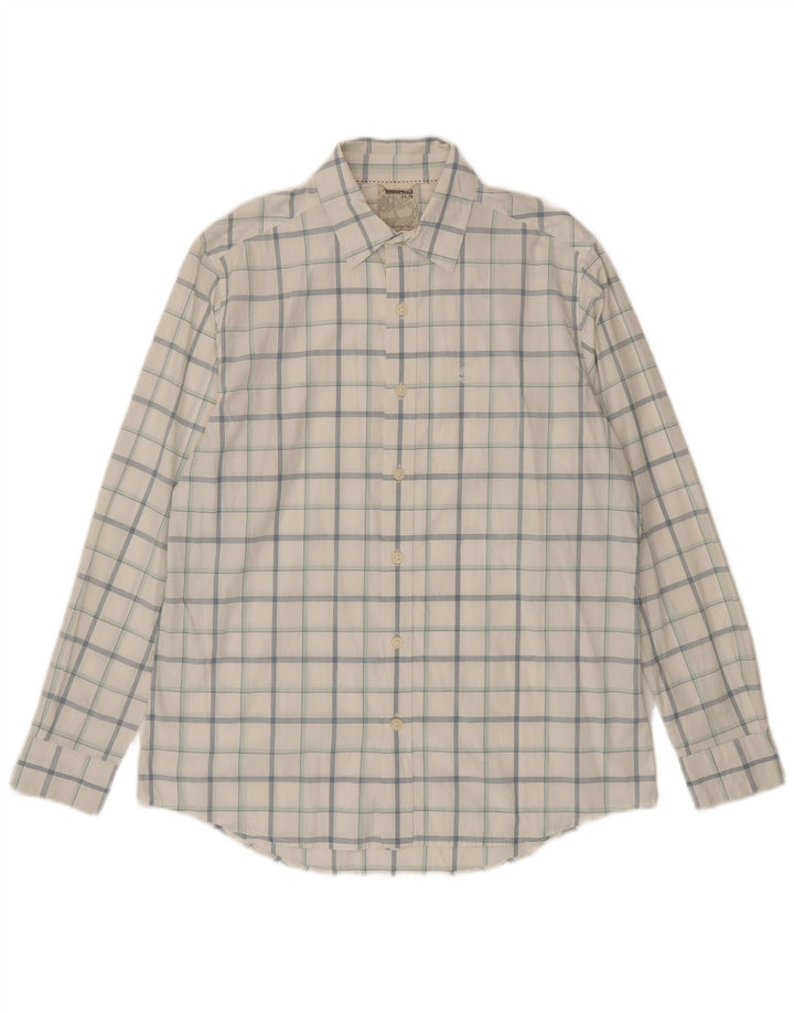 Camisa masculina Timberland médio xadrez branco algodão