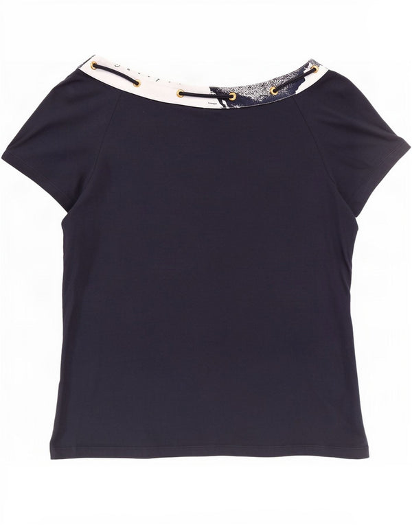 ALVIERO MARTINI Camiseta feminina gráfica Top UK 20 2XL Azul marinho Colorblock