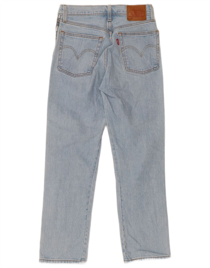 Levi's feminino 501 gráfico reto jeans W24 L26 algodão azul