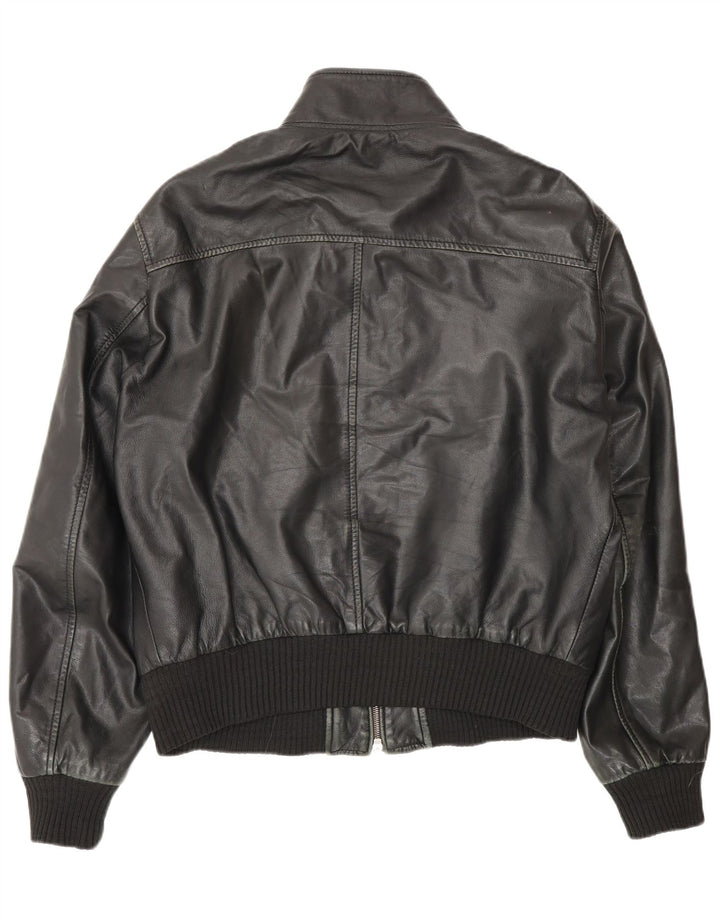 Jaqueta de couro bomber masculina vintage IT 50 grande couro preto