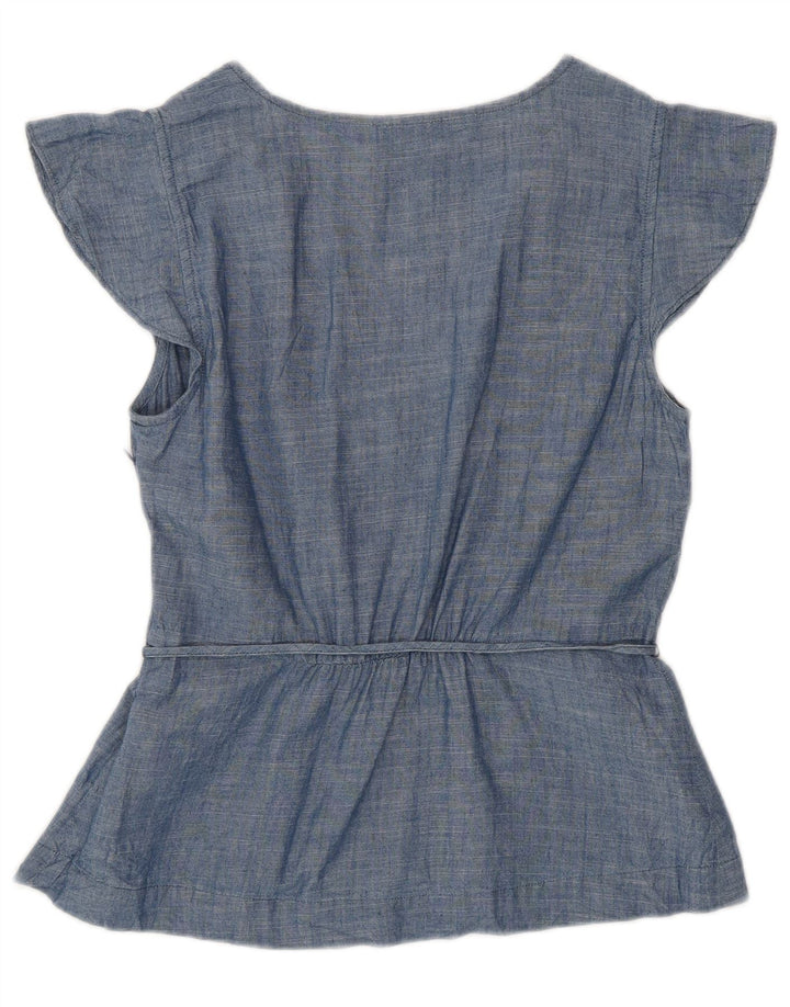 J. CREW Blusa feminina Top US 0 XS Azul Algodão