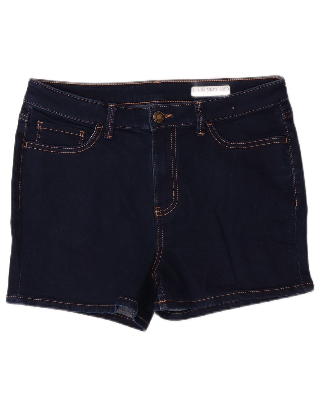Shorts jeans feminino MARKS & SPENCER Reino Unido 12 médio W30 algodão azul marinho