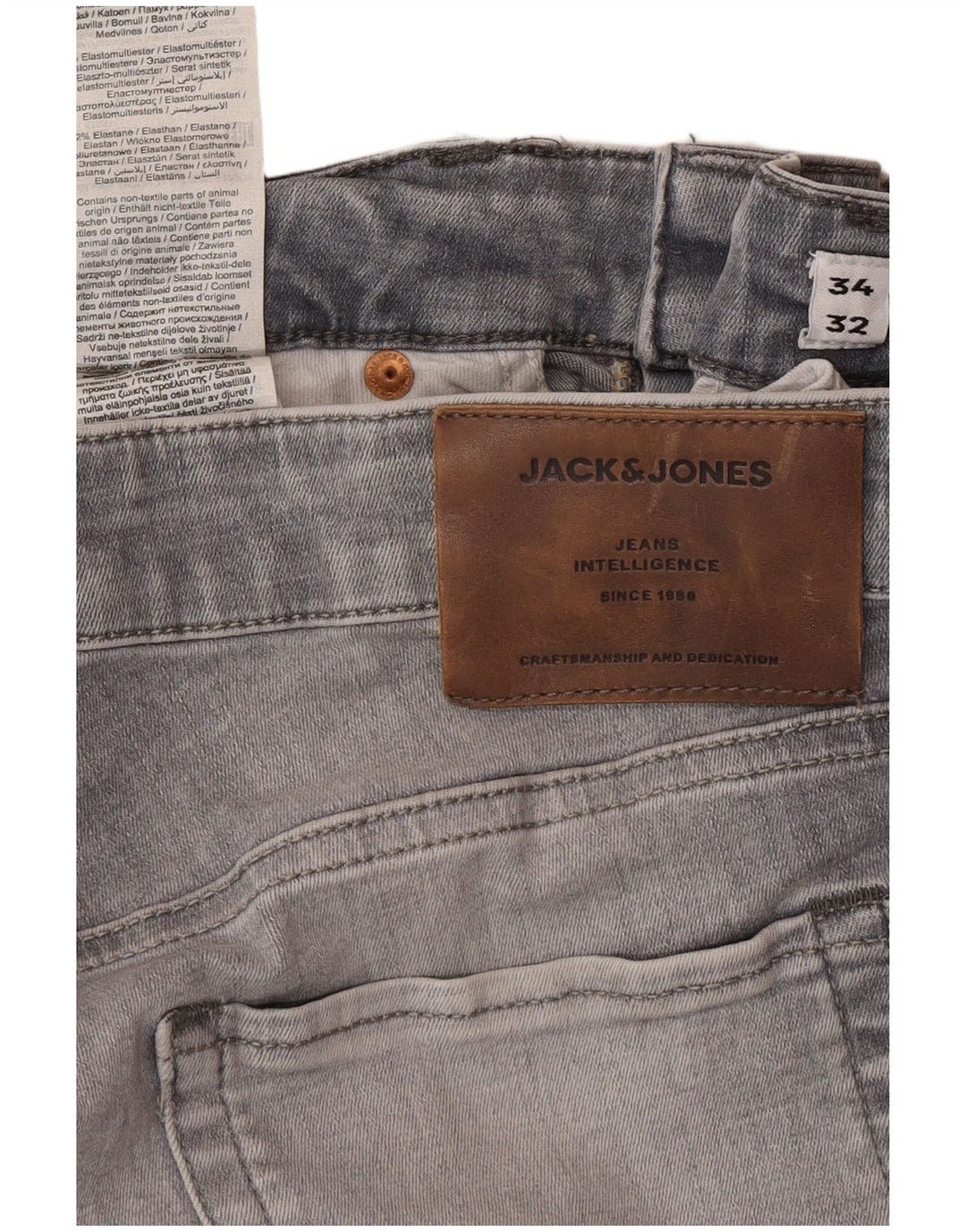 Jeans JACK & JONES masculino slim W34 L32 algodão cinza