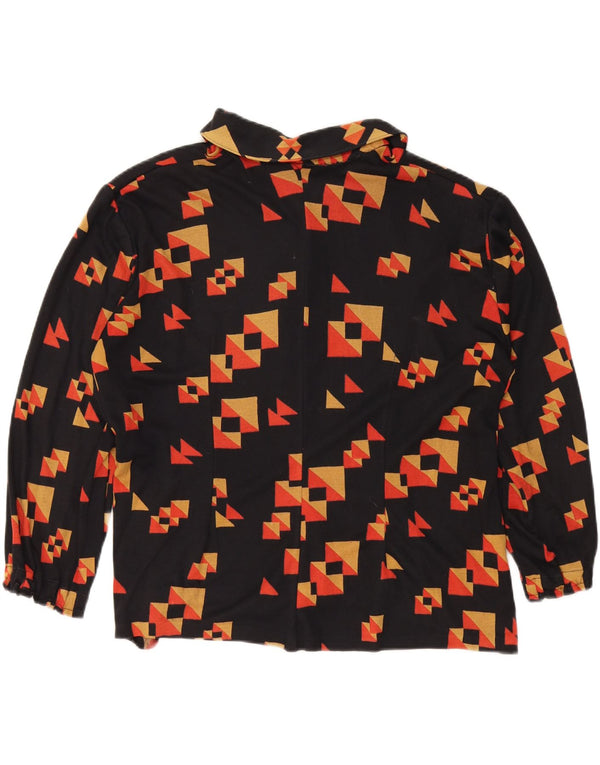 Blusa feminina VINTAGE manga 3/4 UK 18 XL preta geométrica