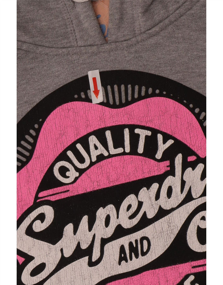 Superdry feminino gráfico moletom com capuz UK 16 grande poliéster cinza