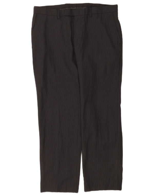 Calça casual masculina Marks & Spencer de ajuste regular W34 L29 lã listrada cinza