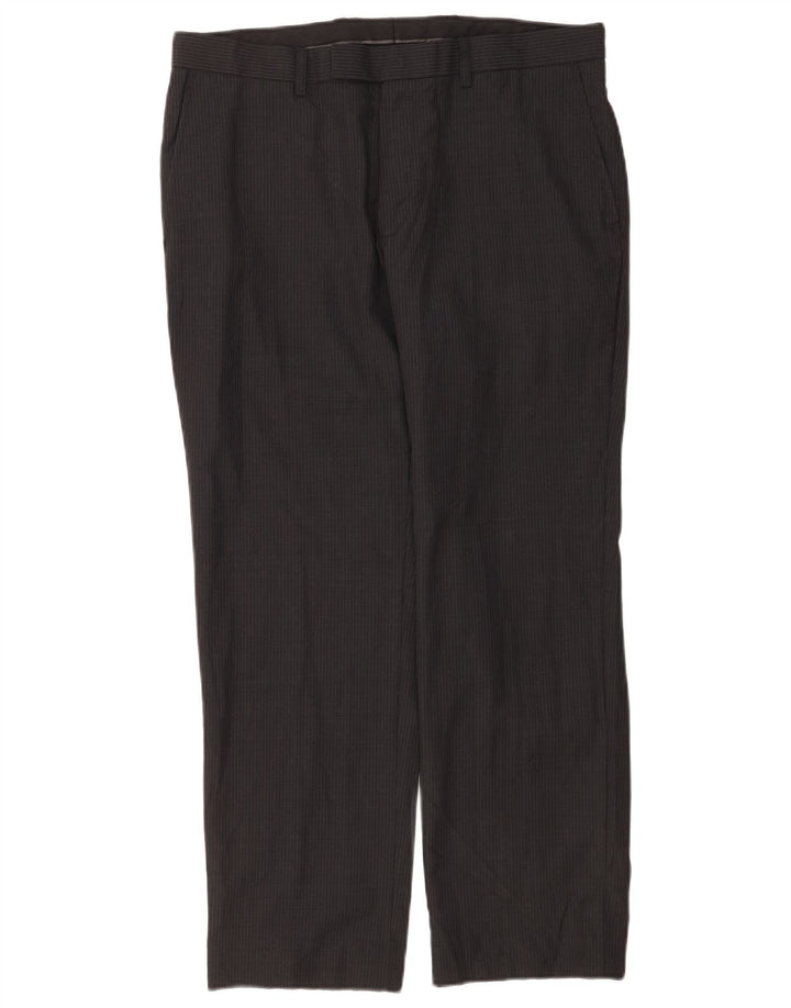 Calça casual masculina Marks & Spencer de ajuste regular W34 L29 lã listrada cinza
