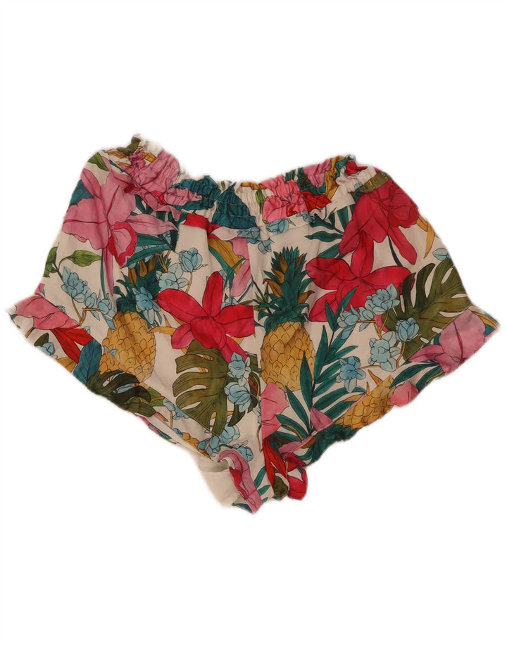 Zara Shorts feminino grande W32 poliéster floral multicolorido