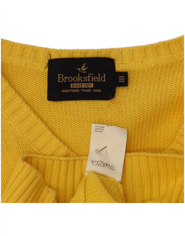Suéter masculino Brooksfield com decote em V de algodão amarelo médio