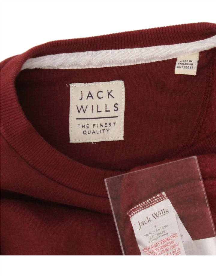 JACK WILLS Mens Graphic Sweatshirt Jumper Small Burgundy Cotton Vintage Jack Wills and Second-Hand Jack Wills from Messina Hembry 
