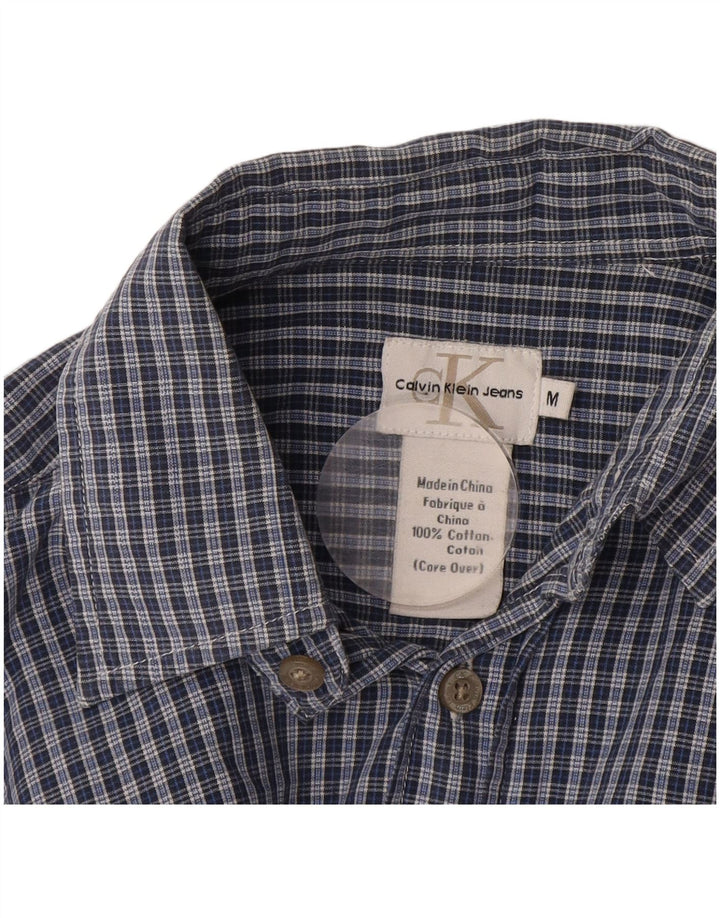 Camisa masculina Calvin Klein de algodão xadrez azul médio