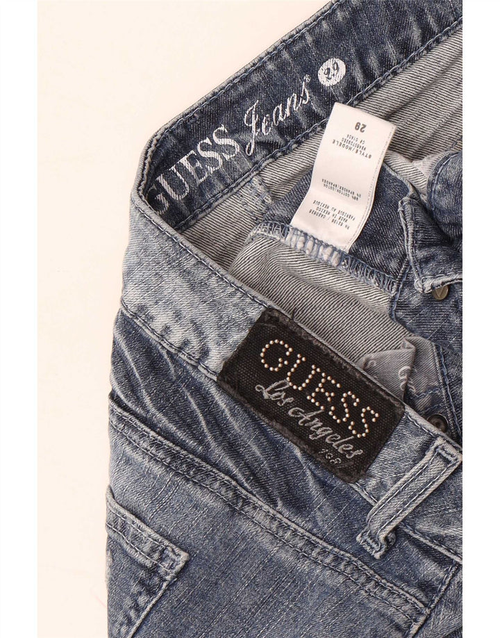 Mini saia jeans feminina Guess desgastada W29 algodão azul médio
