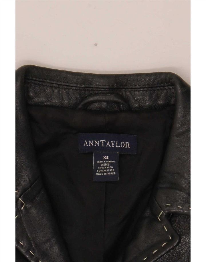 Jaqueta blazer feminina de couro Ann Taylor com 4 botões Reino Unido 6 XS preta