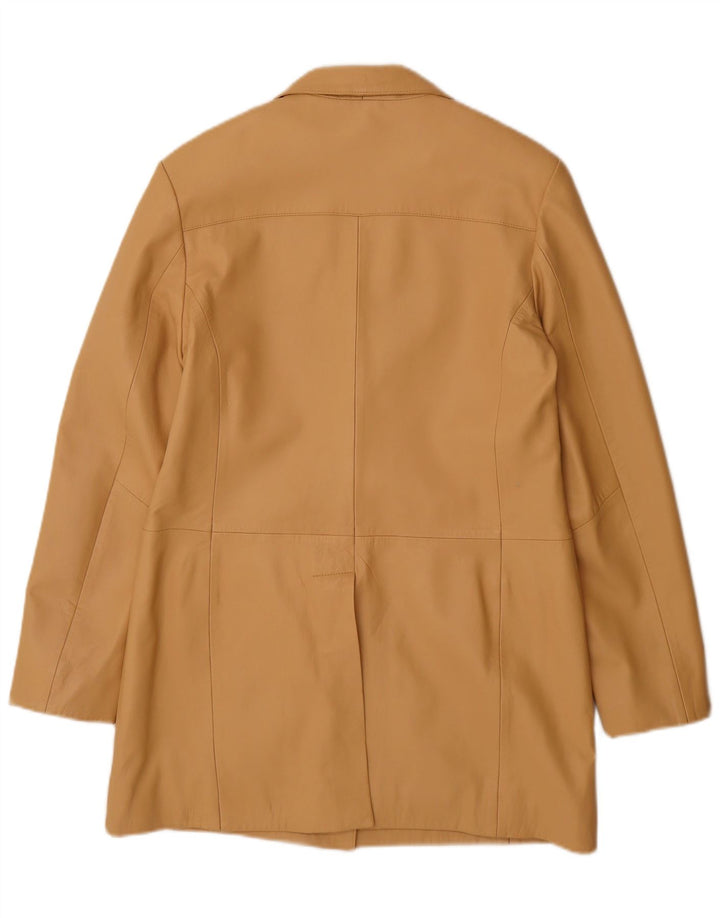 Casaco de couro feminino vintage Reino Unido 14 couro bege grande