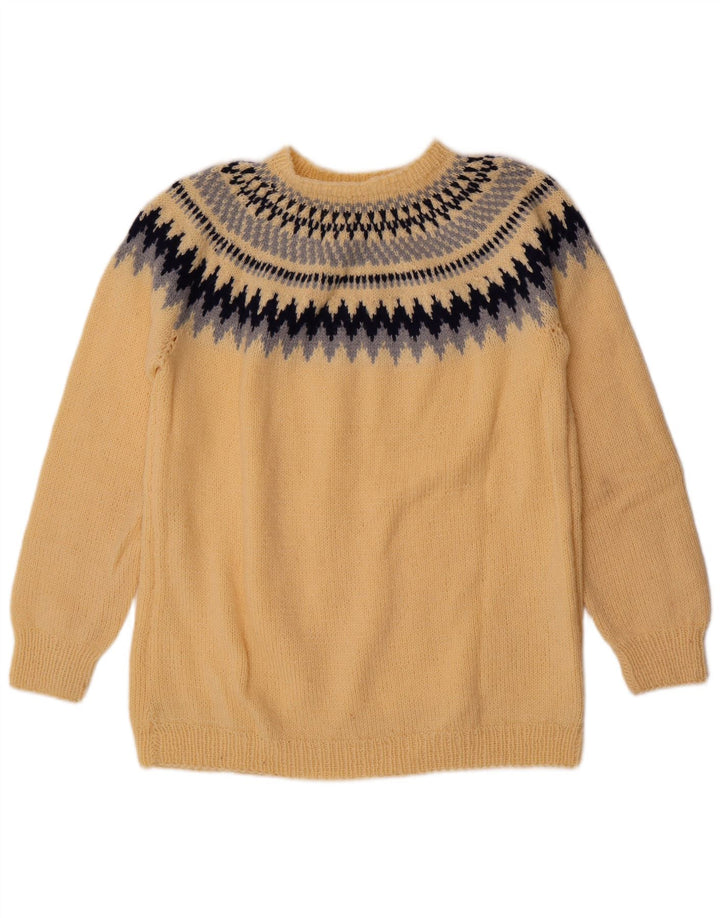 Suéter vintage masculino com gola redonda, amarelo médio Fair Isle