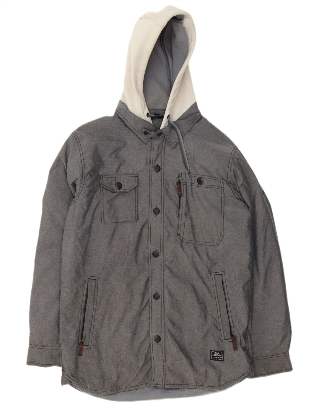 Jaqueta corta-vento masculina Nike com capuz UK 36 pequeno cinza colorblock poliéster