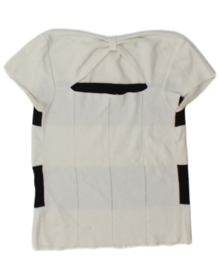 Top feminino Emporio Armani com ombro de fora IT 42 listrado branco médio