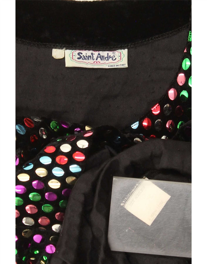 Vestido feminino vintage de manga comprida UK 12 médio multicolorido manchado