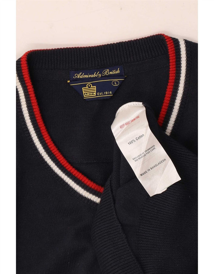 Admiral Suéter masculino regular com decote em V, grande algodão azul marinho