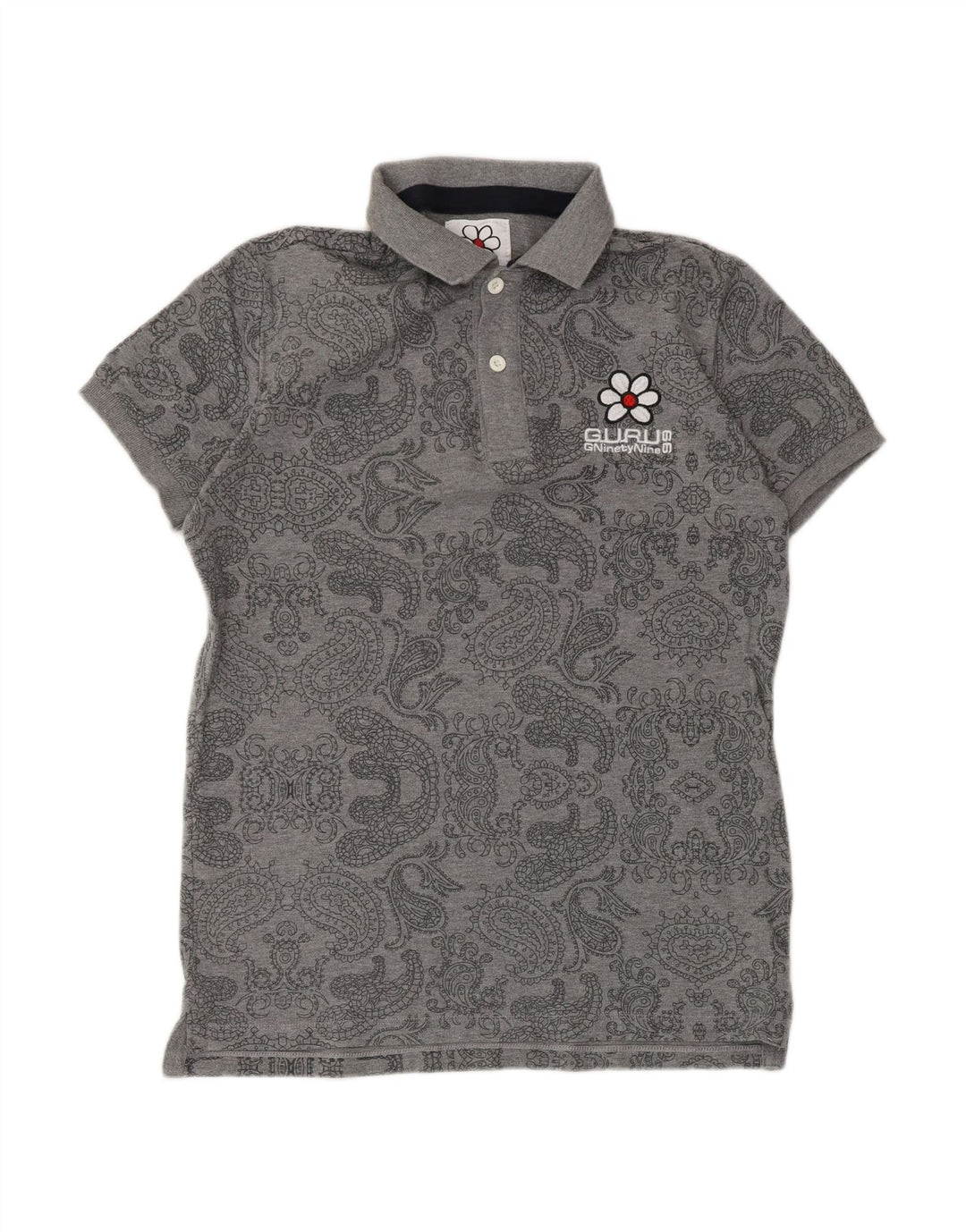 GURU Camisa polo masculina cinza médio algodão paisley