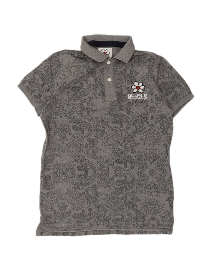GURU Camisa polo masculina cinza médio algodão paisley